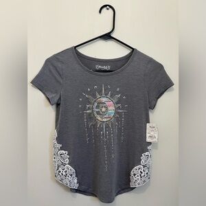 Mudd girls T-shirt new with tags, gray with lace, never worn.